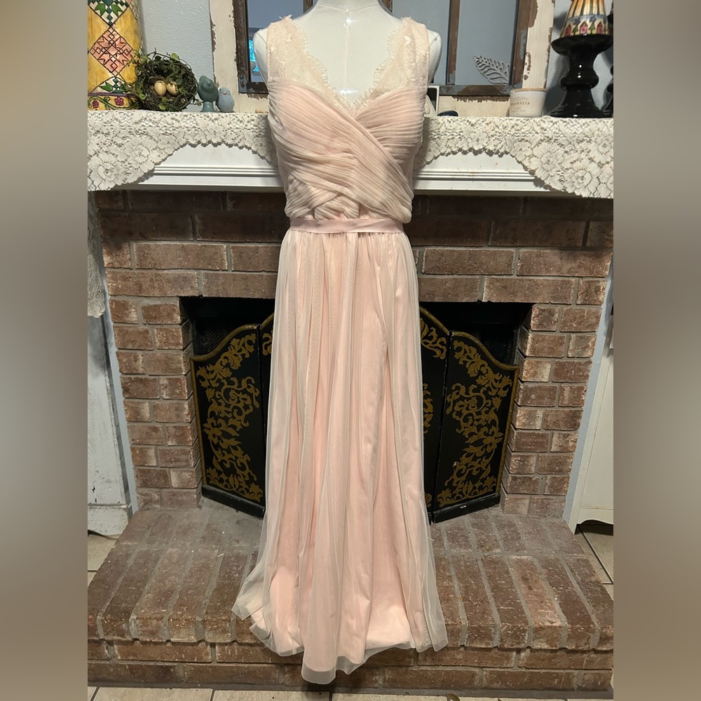 BHLDN Hitherto L Fleur Dress Pink Lace Tulle Long Gown Bridesmaid V Neck Formal